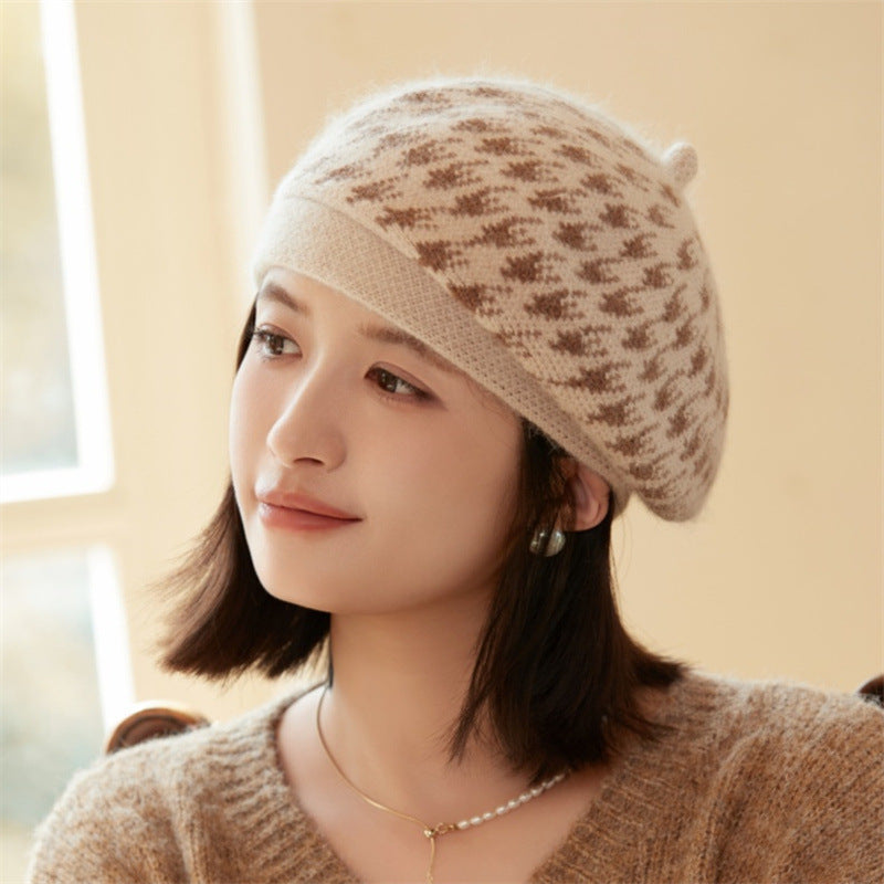 Women's Trendy Rabbit Fur Knitted Hat Korean Hats & Caps