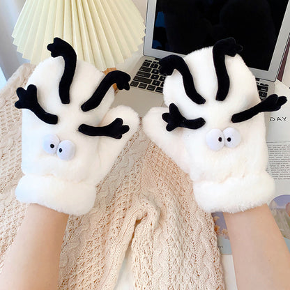 Female Cartoon Cute Fleece-lined Thick Neck Gloves