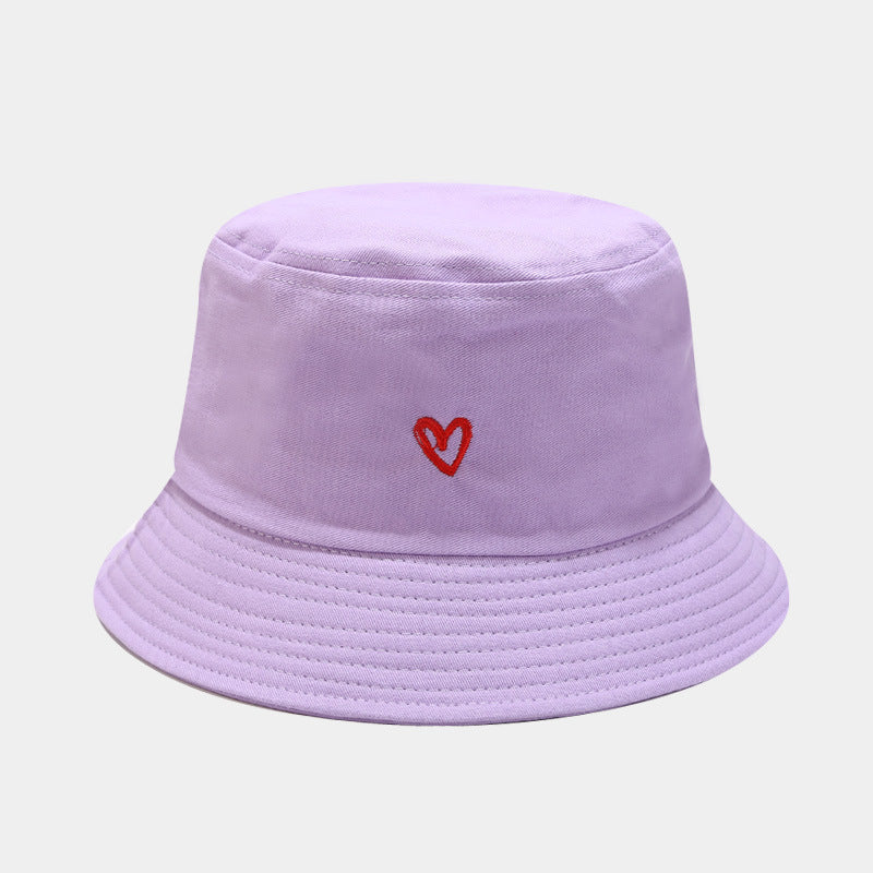 Women's Love Embroidered Cotton Bucket Hat Trendy Outdoor Hats & Caps