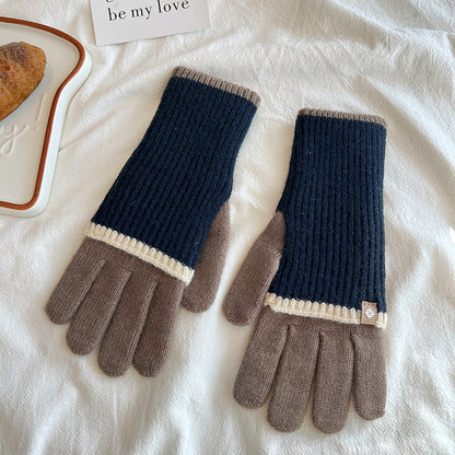 Women's Winter Color Contrast Patchwork Five-finger Touch Gloves