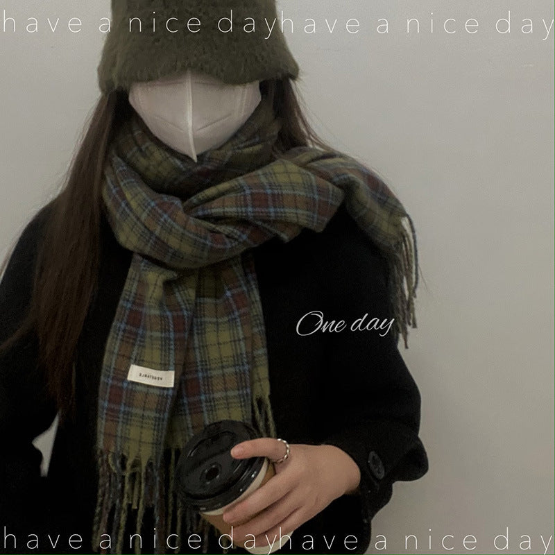 Plaid Female Winter Personality High Sense Warm Scarfs