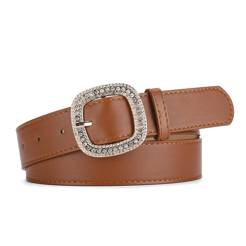 Fashion Square Buckle Rhinestone Inlaid Ladies Versatile Belts