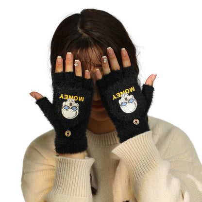 Women's Winter Cycling Cold Protection Warm Flip Plush Cute Gloves