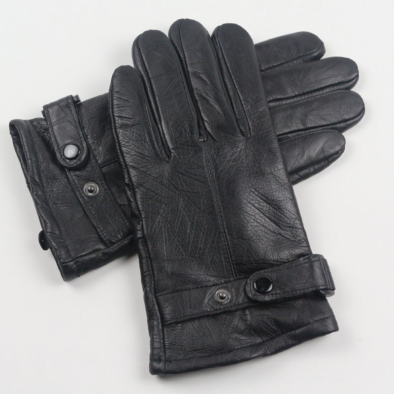 Men's Genuine Leather Fleece-lined Riding Motorcycle Thickened Gloves