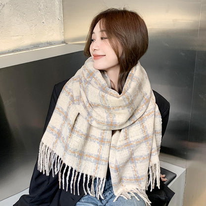 Women's Versatile Korean Style Cashmere Plaid Thickened Scarfs