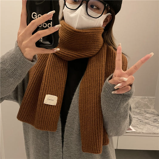 Soft Knitted Wool Female Warm Solid Color Thickened Scarfs