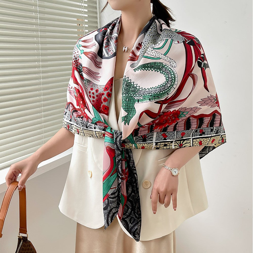 Leather Twill Artificial Silk Printed Large Scarfs