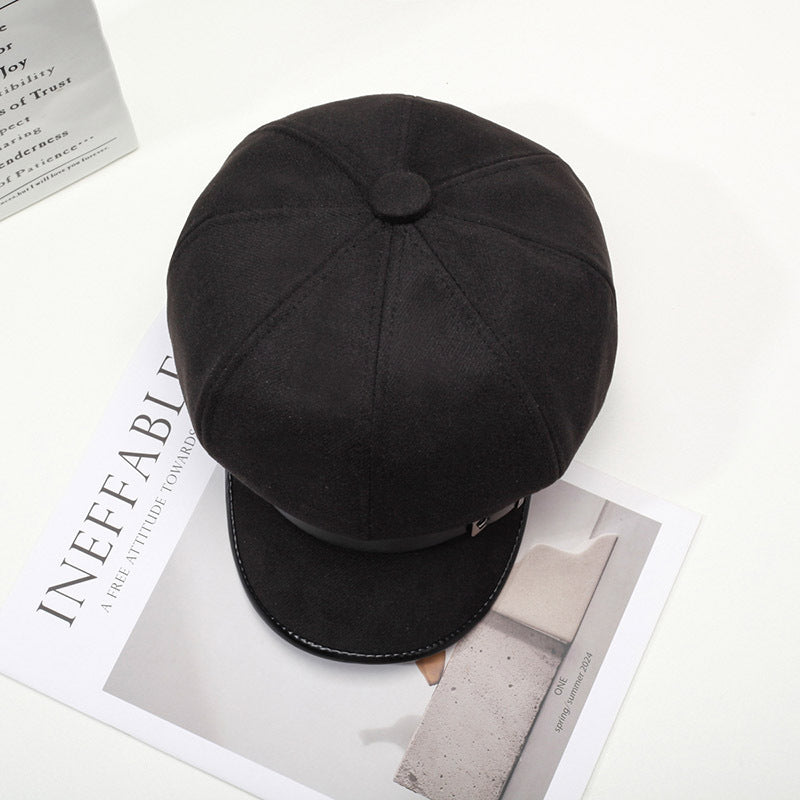 Women's Woolen British Octagonal Hat Retro Leather Hats & Caps