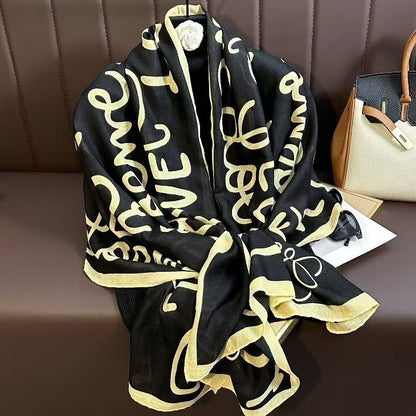 Broadcast Korean Style Printed Cotton Linen Classic Scarfs