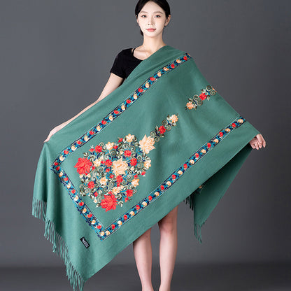 Women's Sunflower Embroidered Artificial Cashmere Ethnic Style Scarfs