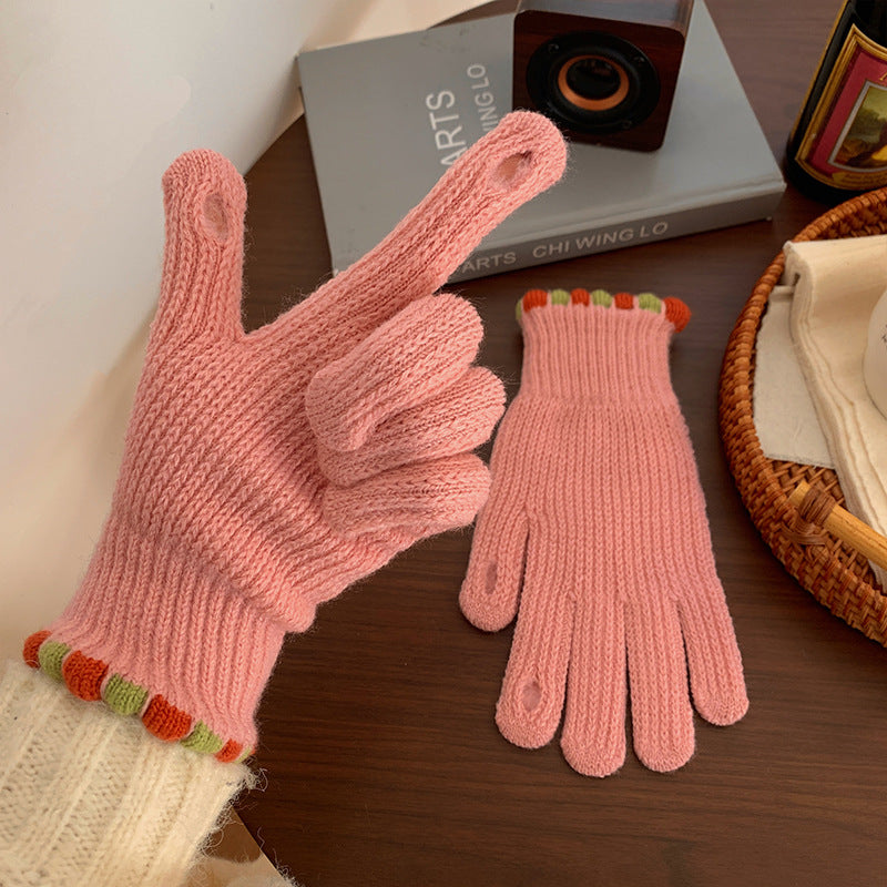 Women's Wool Knitted Solid Color Touch Screen Gloves