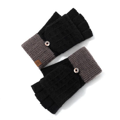 Women's Half Finger Flip Knitted Winter Cute Fleece-lined Outdoor Warm Gloves