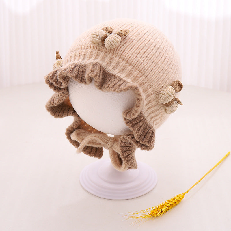 Hat Knitted Cute Princess Flower Beanie Warm Kids' Headwear