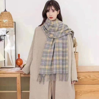 Winter Plaid Cashmere Warm Tassel Shawl Scarfs