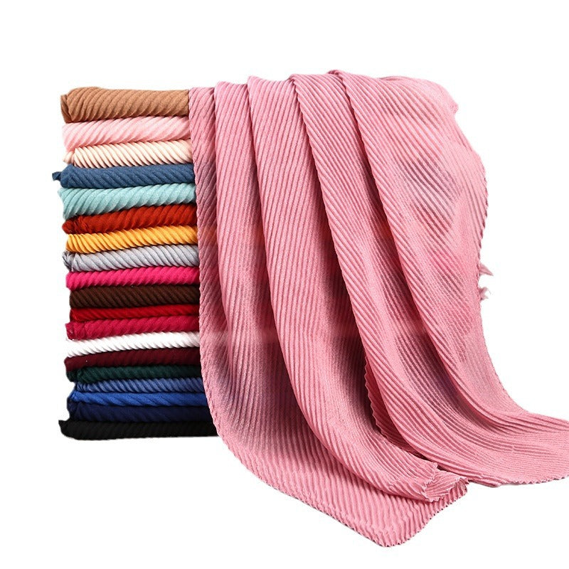 Women's Fashion Twill Crumpled Pleated Bag Headscarf Scarfs