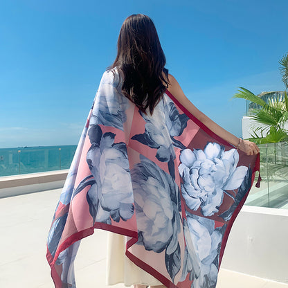 Women's Sunscreen Shawl Yunnan Grassland Travel Wear Silk Seaside Scarfs