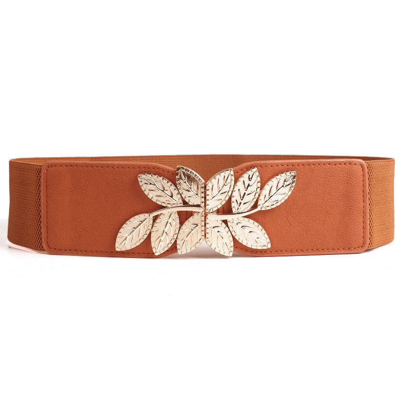 Women's Skirt Creative Style Fashion Metal Leaf Decoration Wide Belts