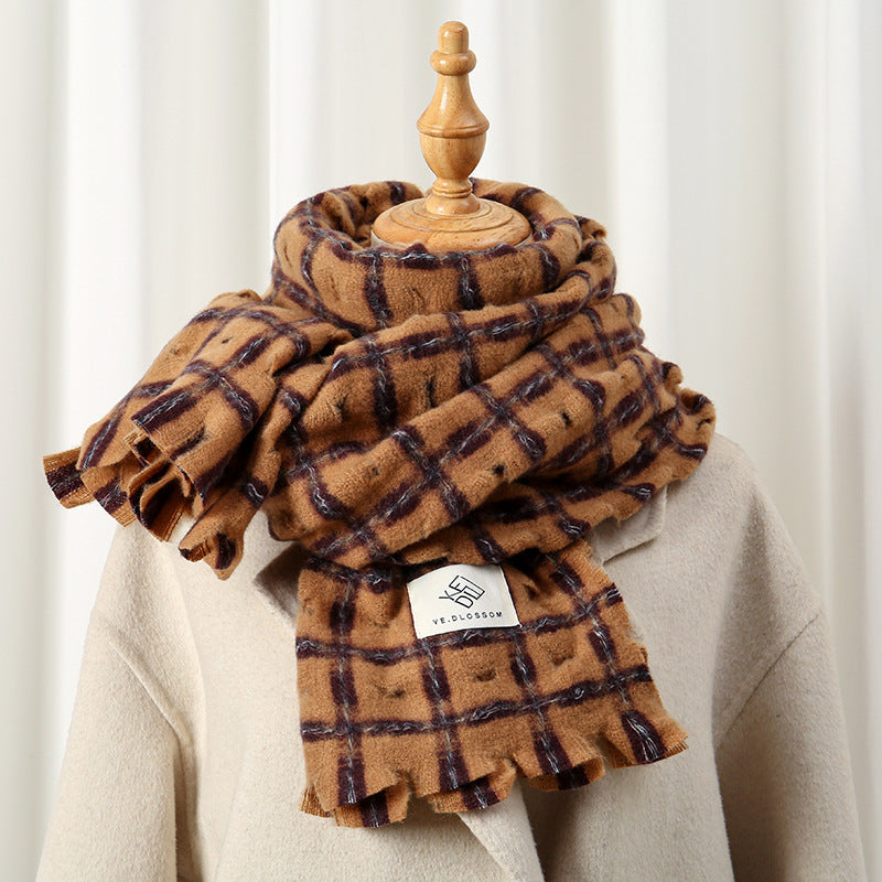 Women's Plaid Hole Korean Style Versatile Soft Scarfs