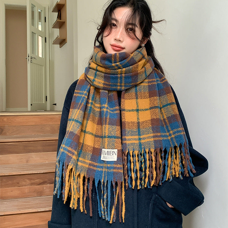 Women's Retro Plaid Korean Versatile Couple Fringe Scarfs