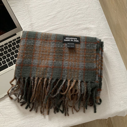 Women's Retro Plaid Thickened Warm Korean Style Scarfs