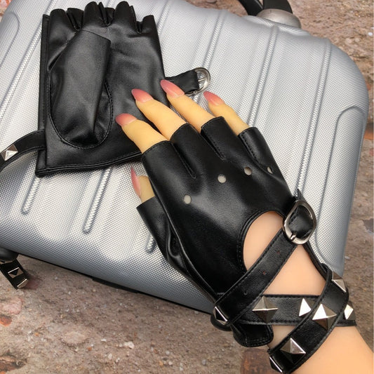 Women's Square Rivet Chain Punk Nightclub Performance Gloves