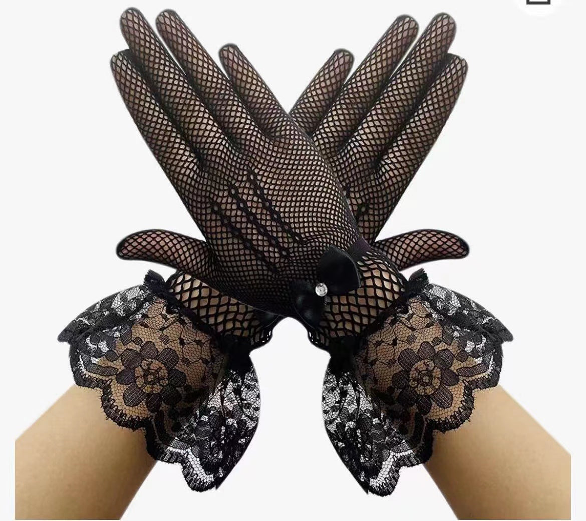 Finger Fishnet Lace Wedding Dress Etiquette Performance Gloves