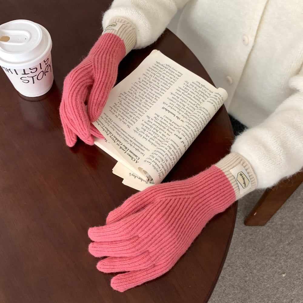 Gentle Candy Color Knitted Wool Keep Warm Solid Protective Gloves