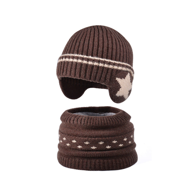 Children's Set Winter Fleece-lined Warm Ear Protection Knitted Woolen Male Female Kids' Headwear