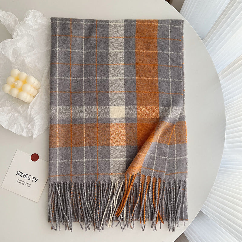 Women's Cashmere Thick Checks Warm Korean Style Scarfs