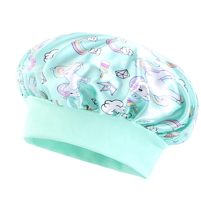 Children's Wide-brimmed Elastic Unicorn Cartoon Printed Satin Kids' Headwear