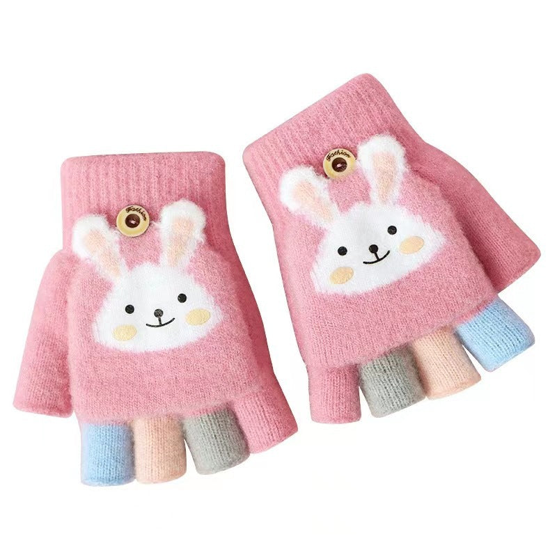 Children's Winter Boys Flip Cute Finger Writing Gloves