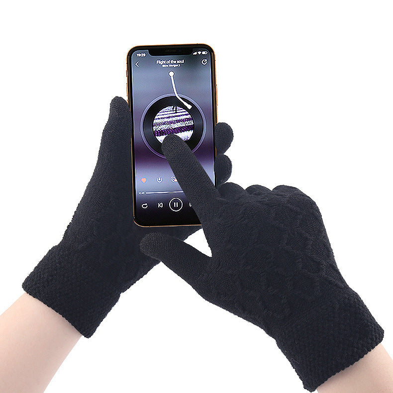 Men's Fleece-lined Thermal Knitting Wool Windproof Outdoor Driving Gloves