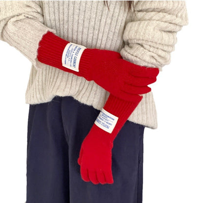 Women's Quality Wool Style Knitted Long Solid Gloves