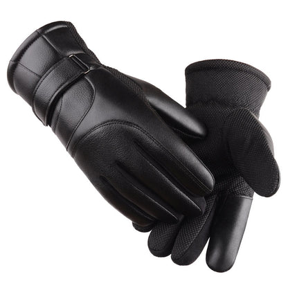 Women's & Men's Leather Motorcycle Warm Veet Padded Thickened Gloves