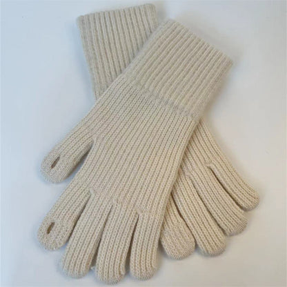 Women's Knitted Knitting Wool Solid Color Leak Gloves