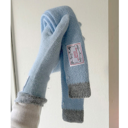 Fur Long Knitted Wool Ribbon Winter Gloves