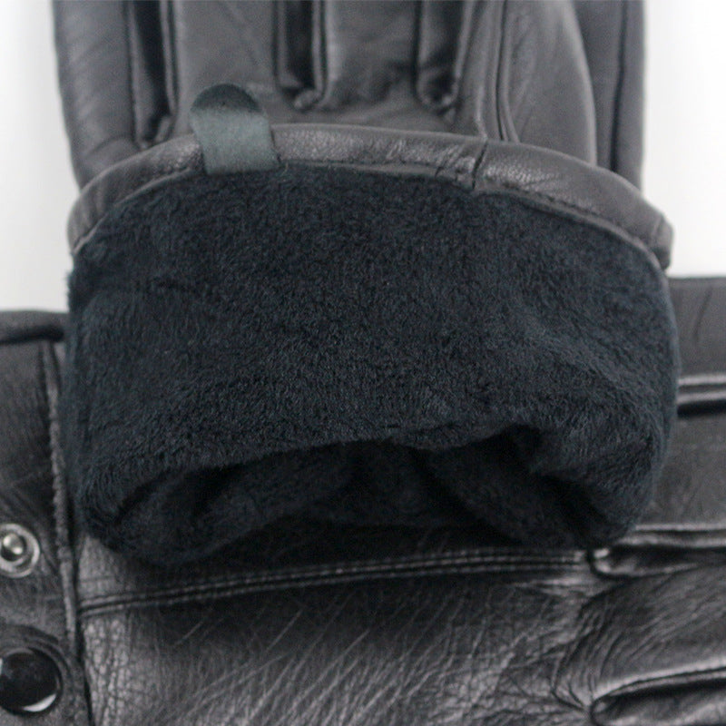 Men's Genuine Leather Fleece-lined Riding Motorcycle Thickened Gloves