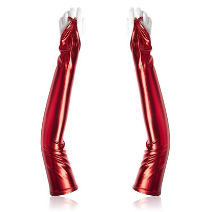 Patent Leather Tight Extended Bright Coated Pole Dance Gloves