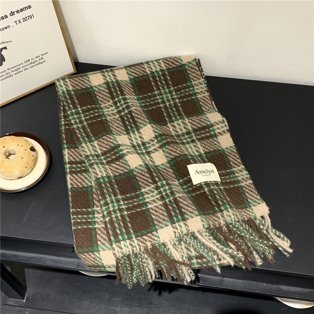 Cashmere Feel Plaid Female Warm Christmas Scarfs