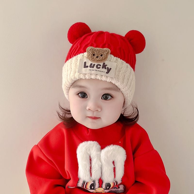 Children's Female Cute Ball Fleece-lined Thick Windproof Ear Protection Kids' Headwear