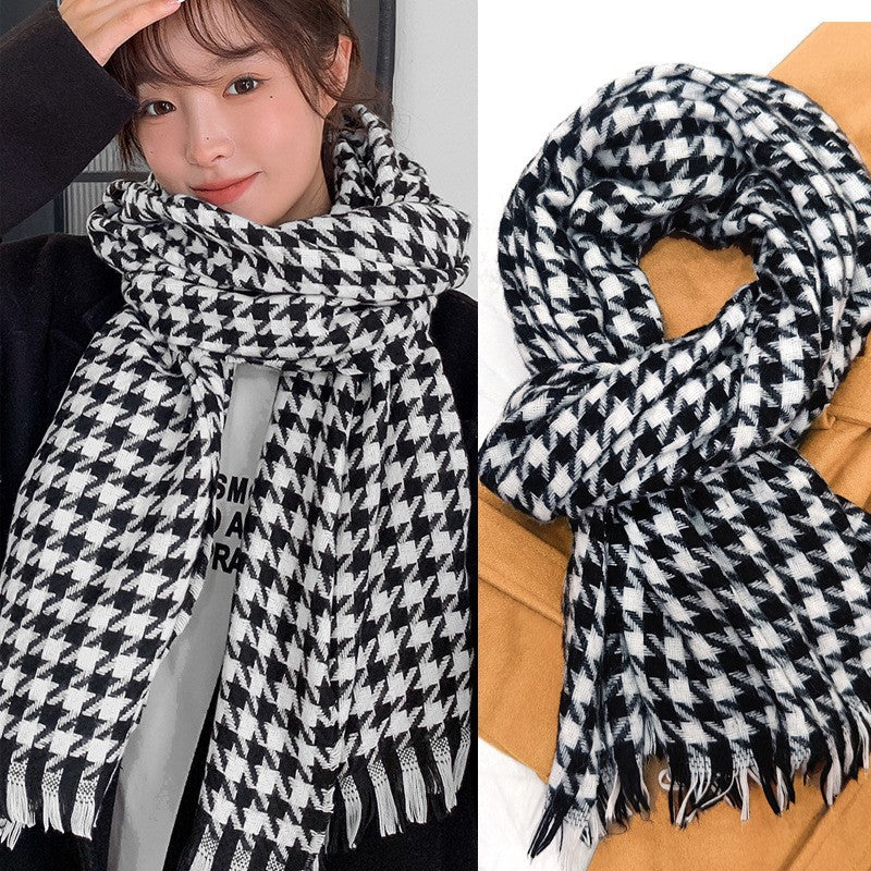 Mohair Thick Atmosphere Plaid Warm Korean Scarfs