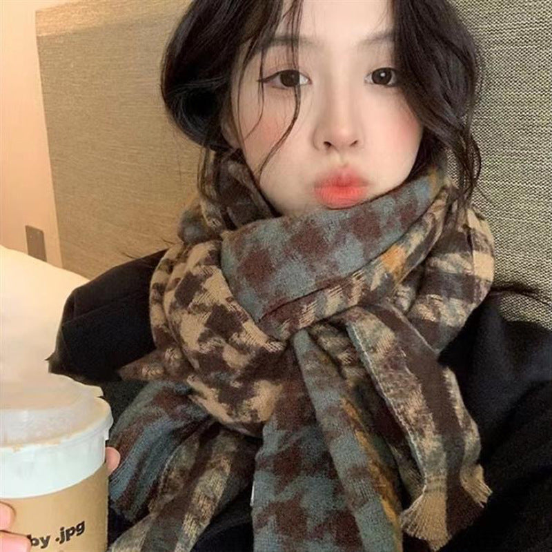 Women's Winter Thick Warm Korean Style Fashionable Plaid Scarfs