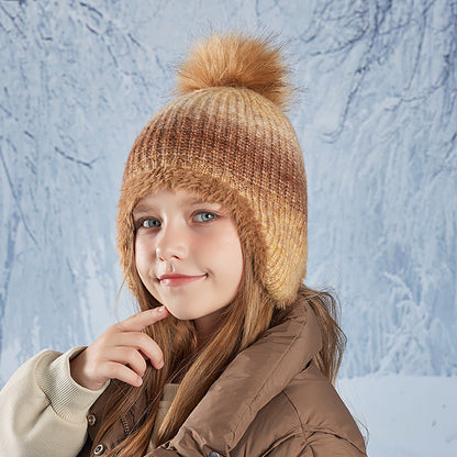 Children's Winter Ear Protection Fur Ball Sleeve Outdoor Fleece-lined Kids' Headwear