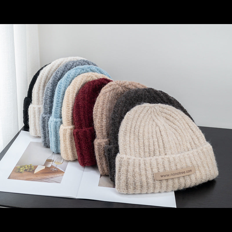 Women's Wool Blended Small Knitted Hat Earflaps Warm Pullover Hats & Caps