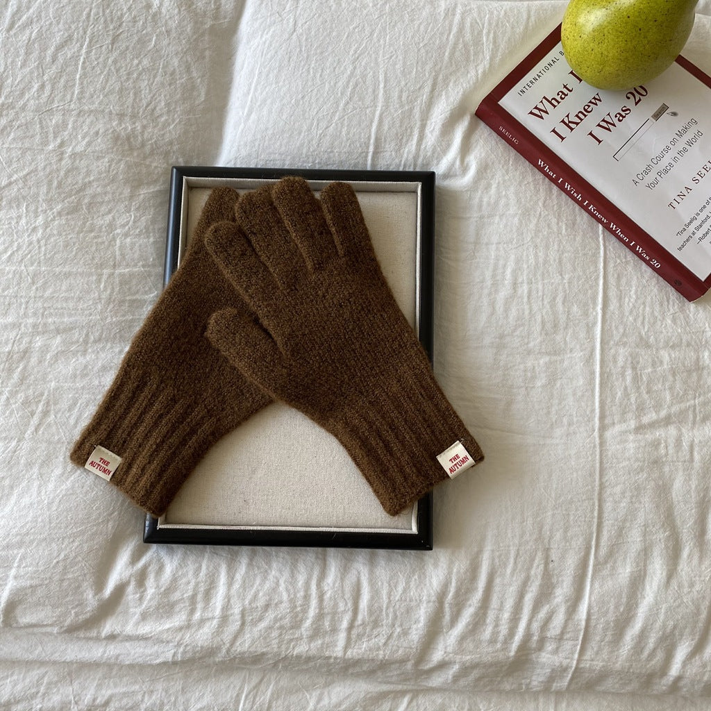 Woolen Knitted Labeling Finger Exposed Touch Gloves