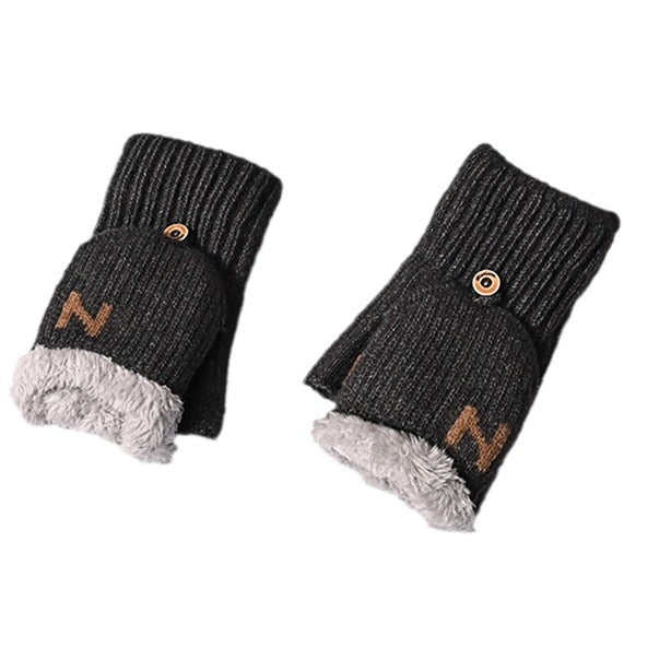 Men's Thermal Fleece-lined Thickened Cartoon Half Finger Flip Gloves