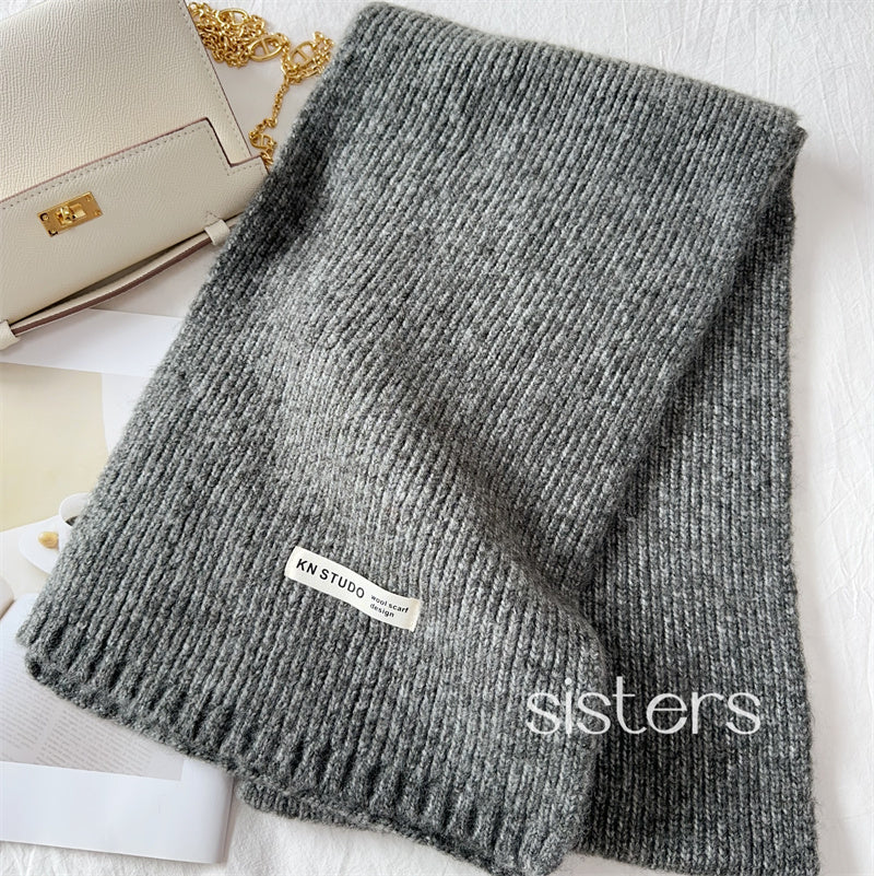 Knitted Solid Color Female Thickened Couple Scarfs