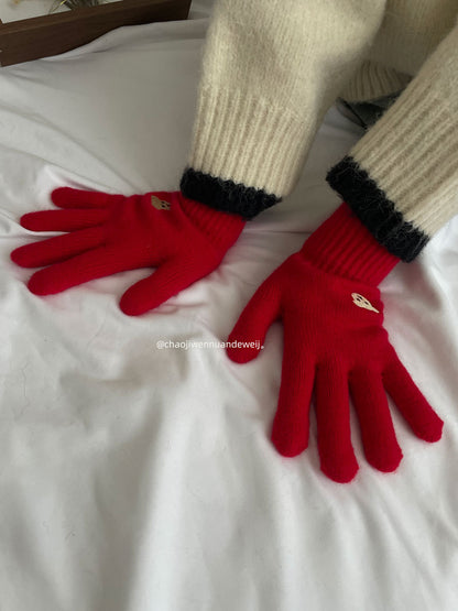 Bow Female Winter Sweet Warm Cute Touch Screen Knitting Gloves