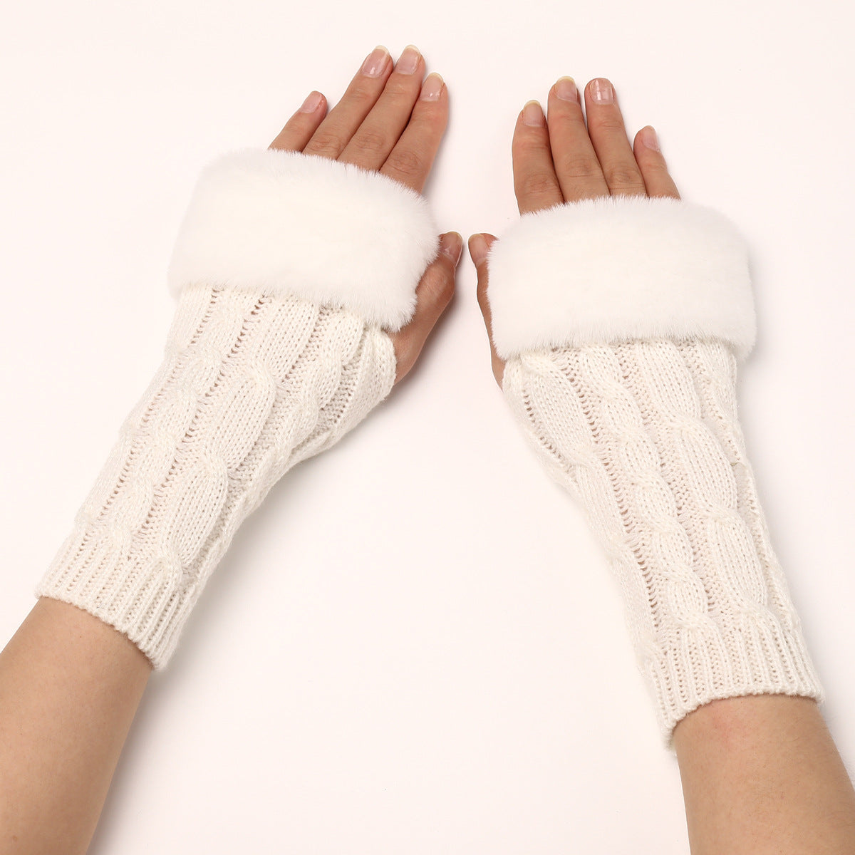 Women's Turn-over Short Furry Knitted Arm Sleeve Gloves