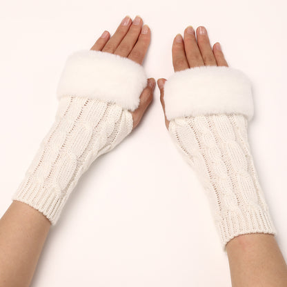 Women's Turn-over Short Furry Knitted Arm Sleeve Gloves